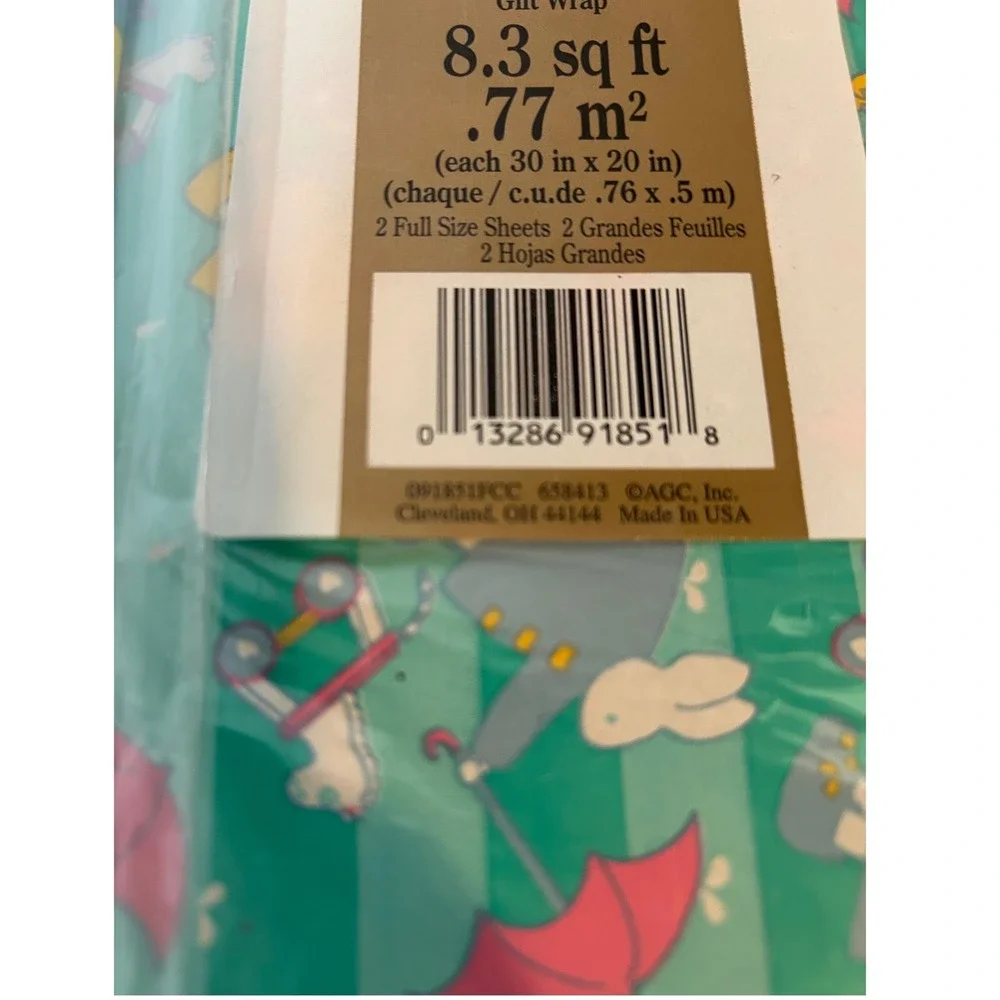 Vintage Artfaire Gift Wrap Baby Shower 8.3 sq ft Bunny Wrapping Paper Sheets